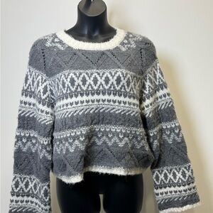 NEW LUSH Gray & White Fuzzy Fair Isle Sweater (Size XL